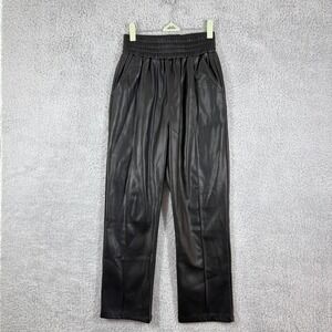LBLC the Label Milla Faux Leather Ankle Crop Pants Sz M Black High Rise Pull On
